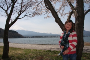 Emma in front of Mount Fuji & underneath the sakura blossom. Such a cutie. 